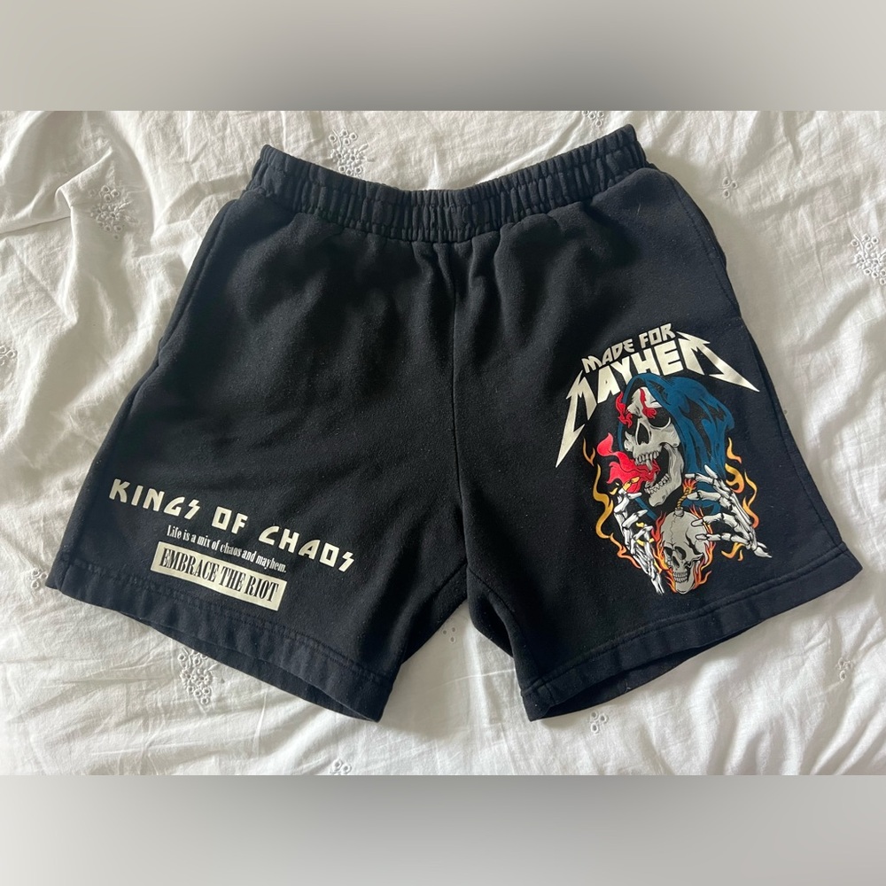 RGSTR “Made for Mayhem / Kings of Chaos” Graphic Shorts Black Small